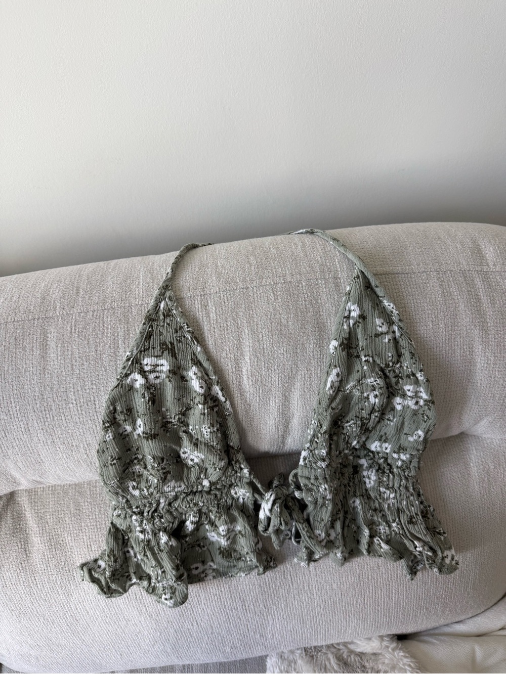Garage Olive Green Floral Smocked Halter Tank Top